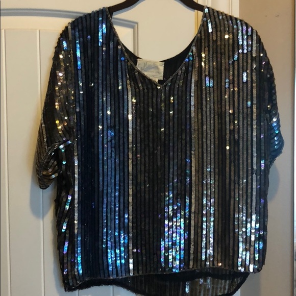 70’s vintage all sequin striped top! Hippie chic L - Picture 1 of 8